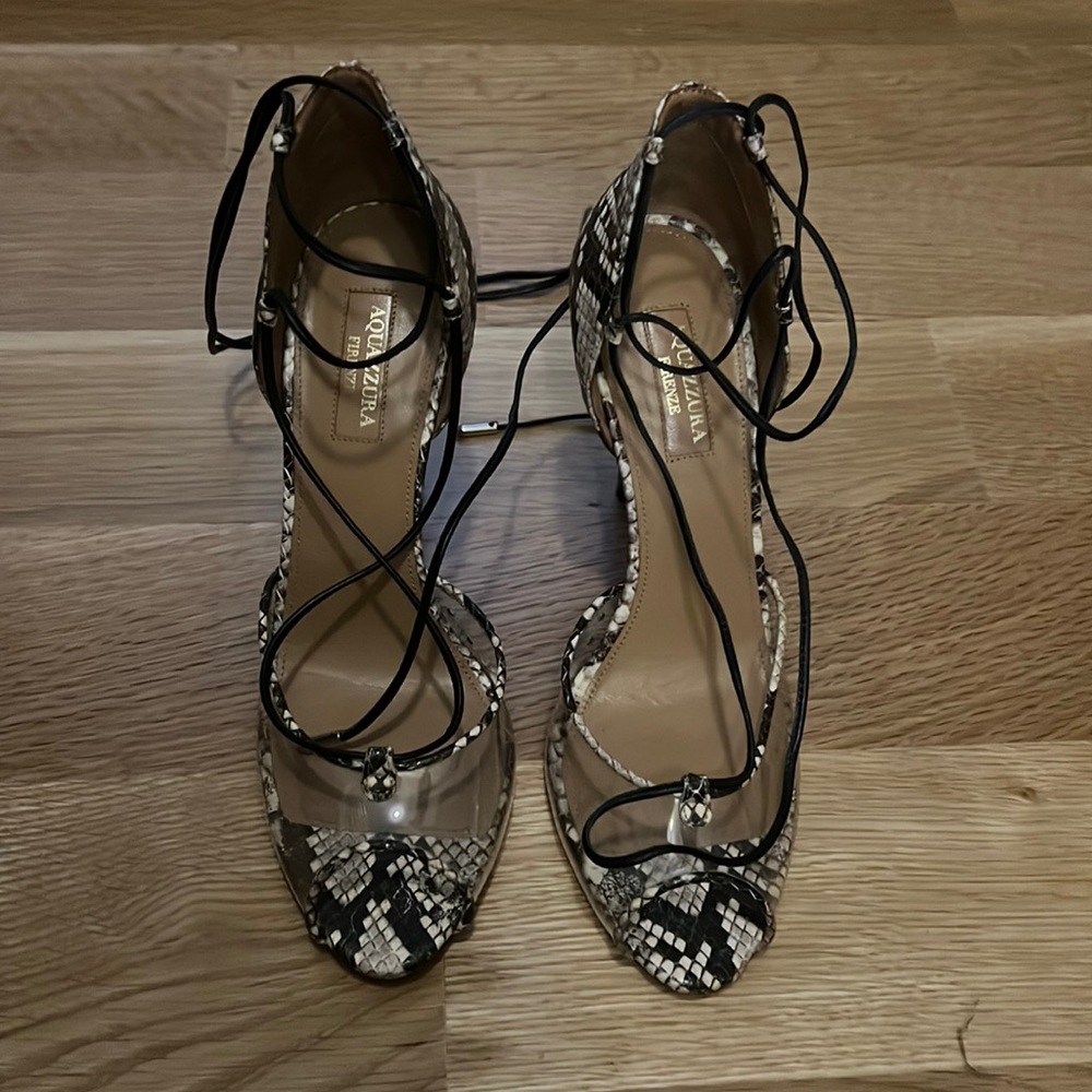 Aquazzura snake and plexi stilettos